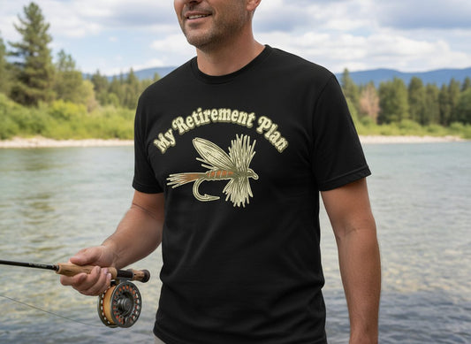 My Retirement Plan fly fishing T-Shirt Black lifestyle mockup