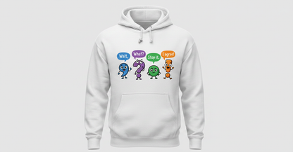 Funny Punctuation Marks Cartoon Characters Hoodie - White