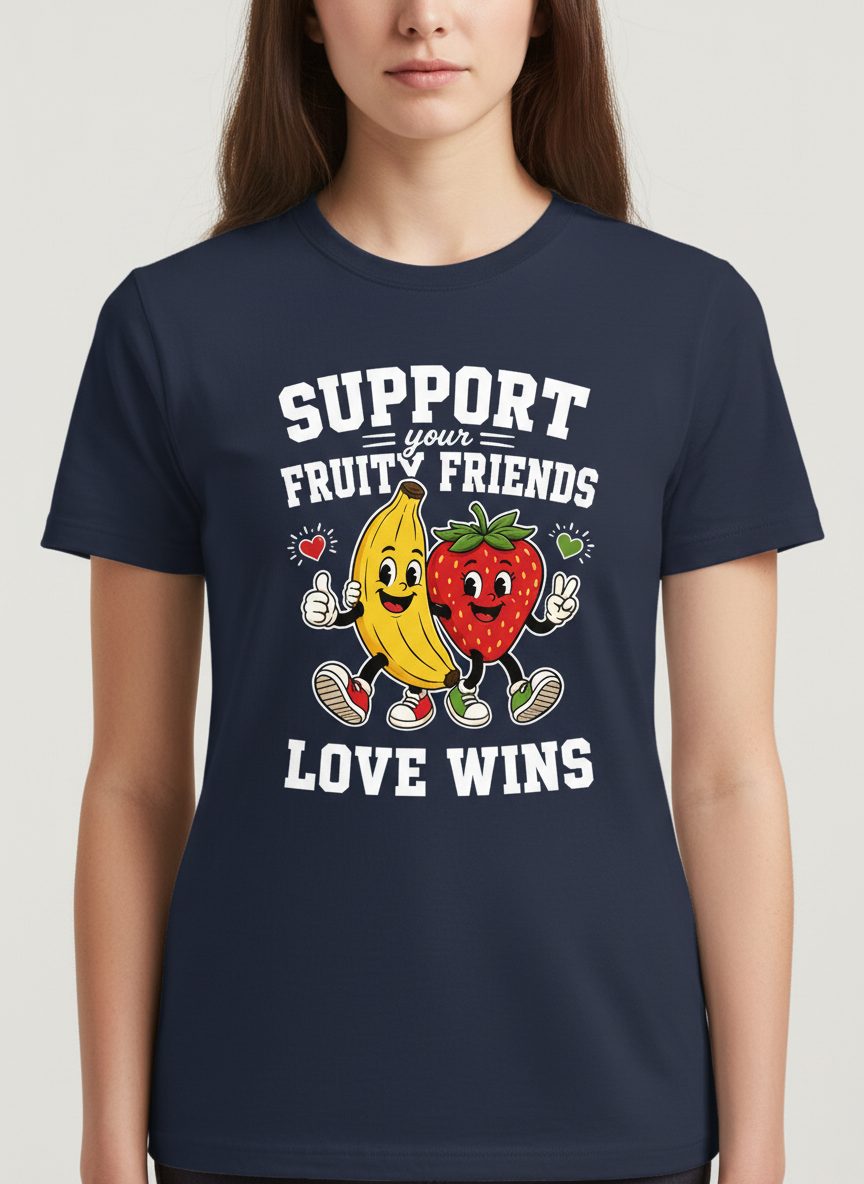 Support Your Fruity Friends Love Wins Retro Lgbtq Pride T-Shirt - product mockup - Navy