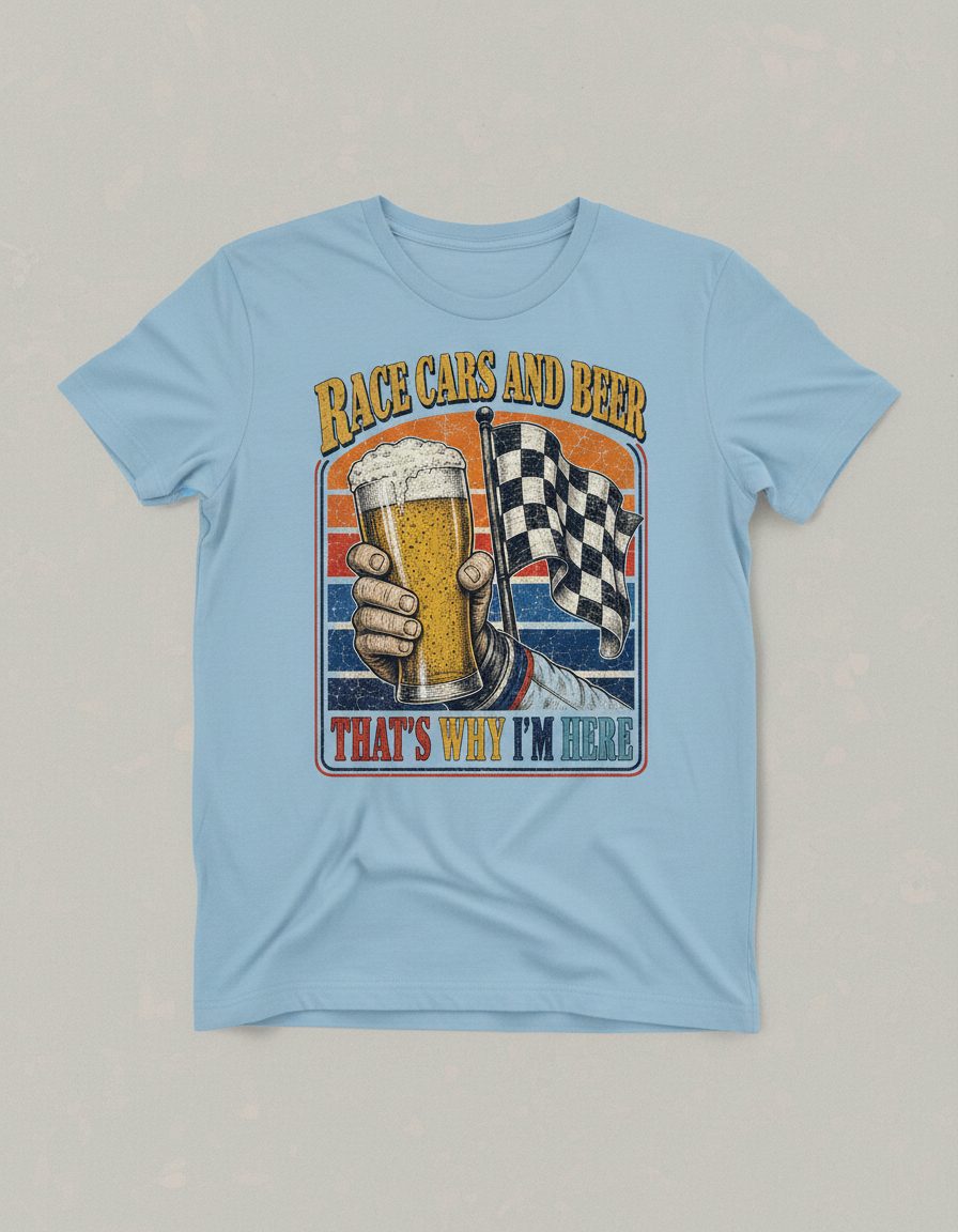 Race Cars and Beer That's Why I'm Here Funny Racing T-Shirt - product mockup - Light Blue