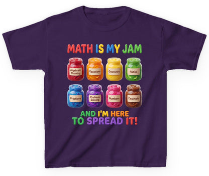 Math Is My Jam and I'm Here to Spread It! mathematics Youth T-Shirt Purple product mockup