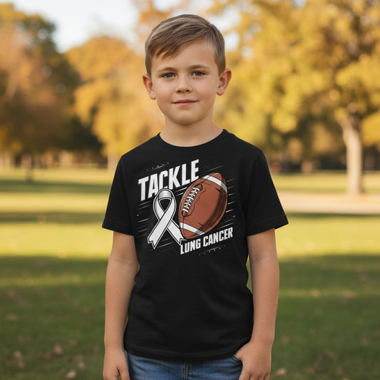 Tackle Lung Cancer lung cancer awareness Youth T-Shirt Black lifestyle mockup