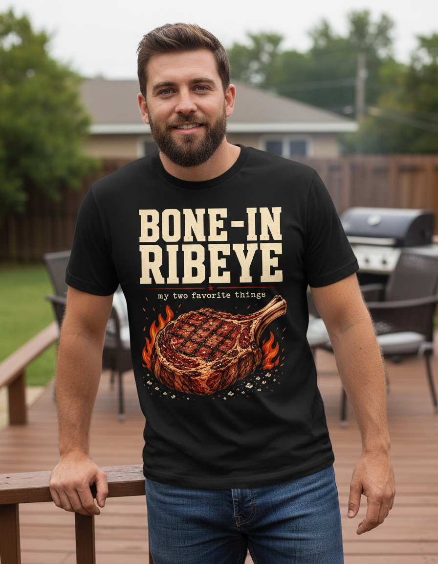 Bone-In Ribeye Steak Illustration T-Shirt - Black