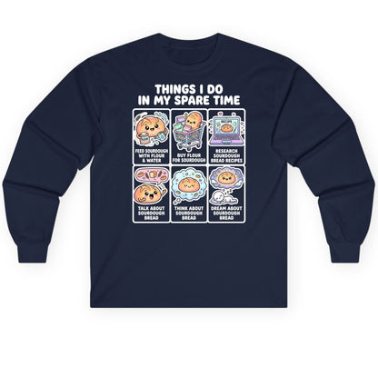 Things I Do in My Spare Time sourdough bread baking Long Sleeve Tee Navy product mockup