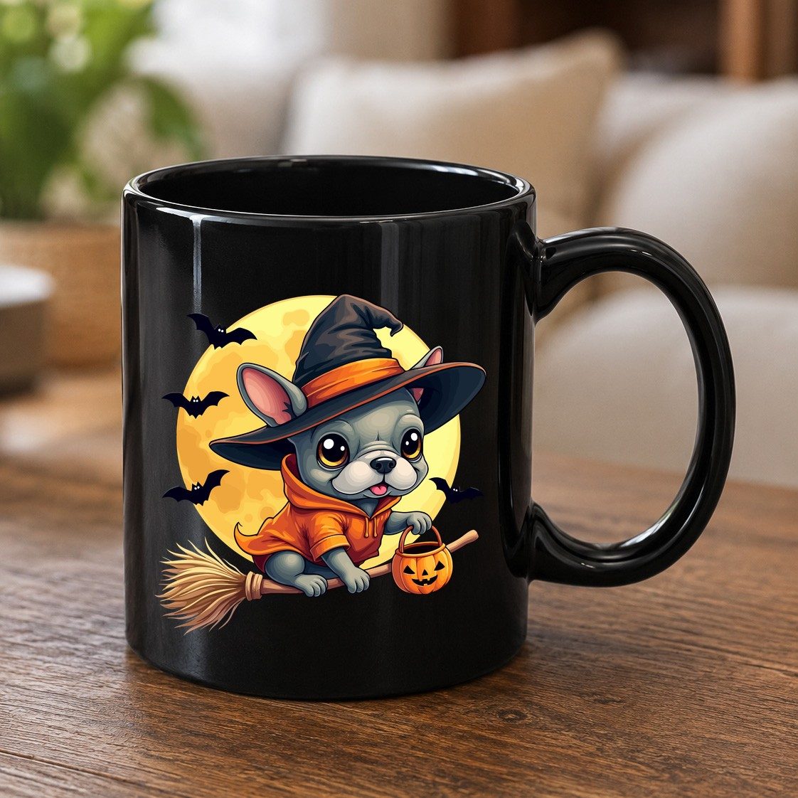 Cute Witch French Bulldog french bulldog Black Mug Black product mockup