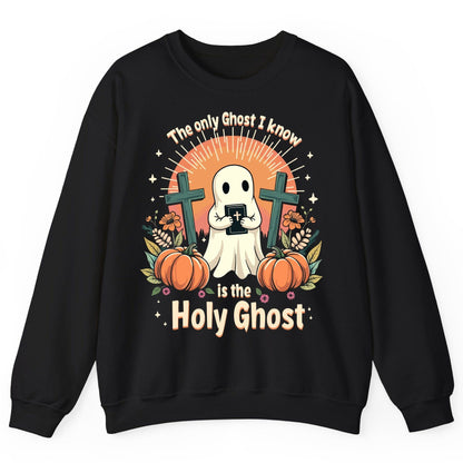 The Only Ghost I Know Is the Holy Ghost christian Halloween Sweatshirt Black product mockup