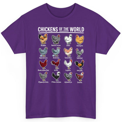 Chickens of the World chicken breeds T-Shirt Purple product mockup