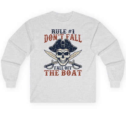 Rule 1 Don't Fall Off the Boat pirate Long Sleeve Tee Ash product mockup