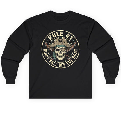 Rule 1 Don't Fall Off the Boat pirate Long Sleeve Tee Black product mockup