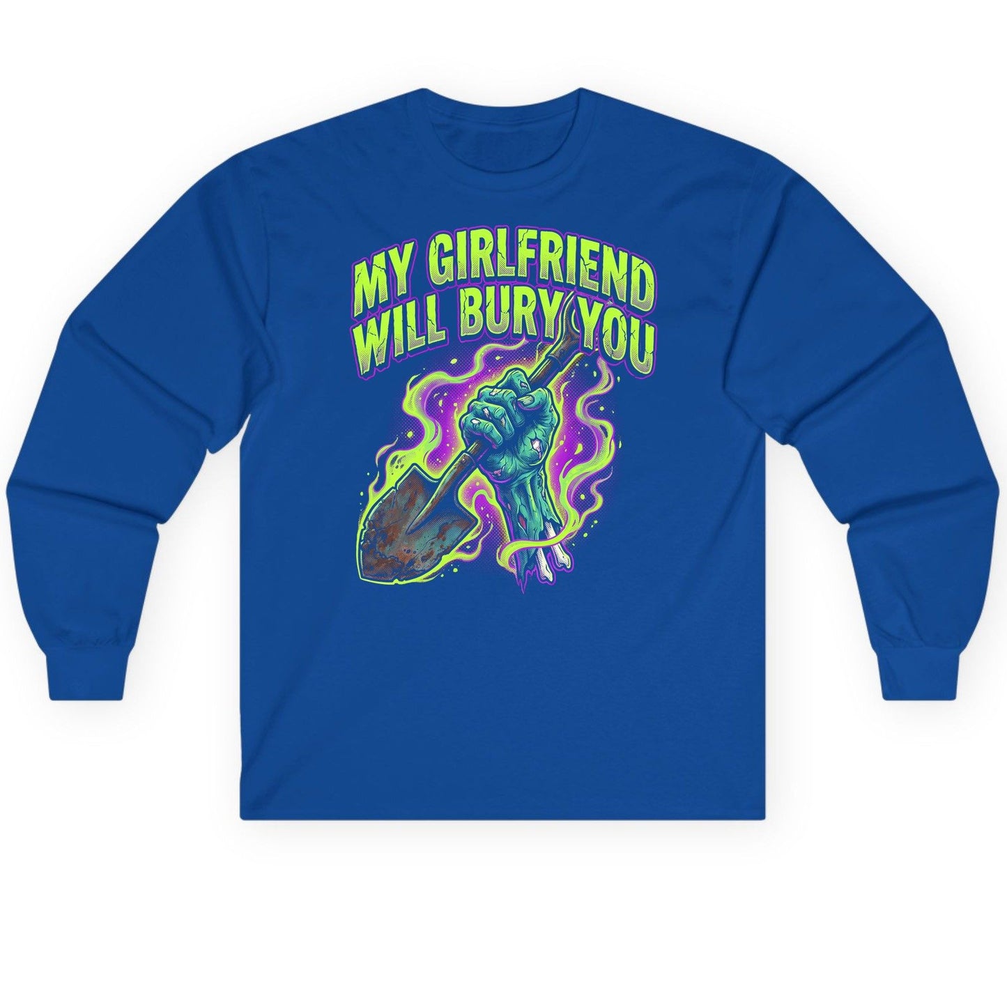 My Girlfriend Will Bury You zombie Long Sleeve Tee Royal product mockup