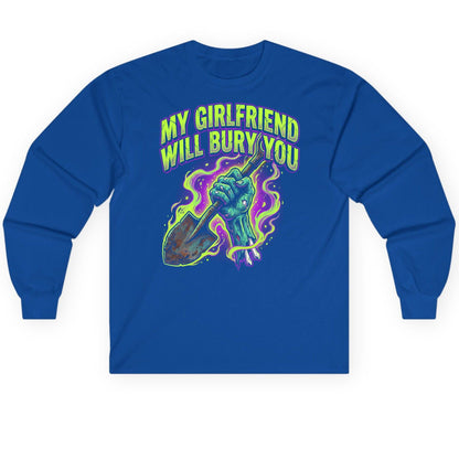 My Girlfriend Will Bury You zombie Long Sleeve Tee Royal product mockup
