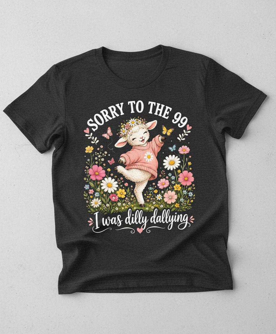 Cute Dilly Dallying Lamb "Sorry To The 99" Funny Design T-Shirt - Dark Heather