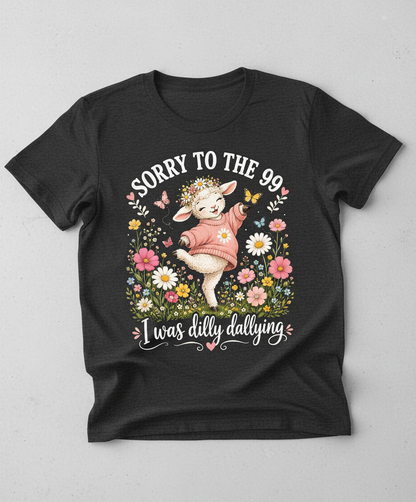 Cute Dilly Dallying Lamb "Sorry To The 99" Funny Design T-Shirt - Dark Heather