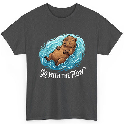 Go WITH THE Flow Funny Capybara T-Shirt - product mockup - Dark Heather
