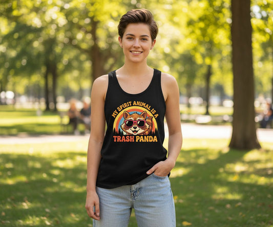 My Spirit Animal Is a Trash Panda raccoon Tank Top Black lifestyle mockup