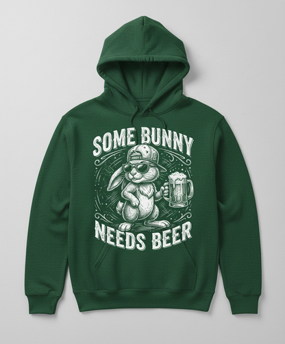Some Bunny Needs Beer Funny Rabbit Drinking Design Hoodie - Forest Green