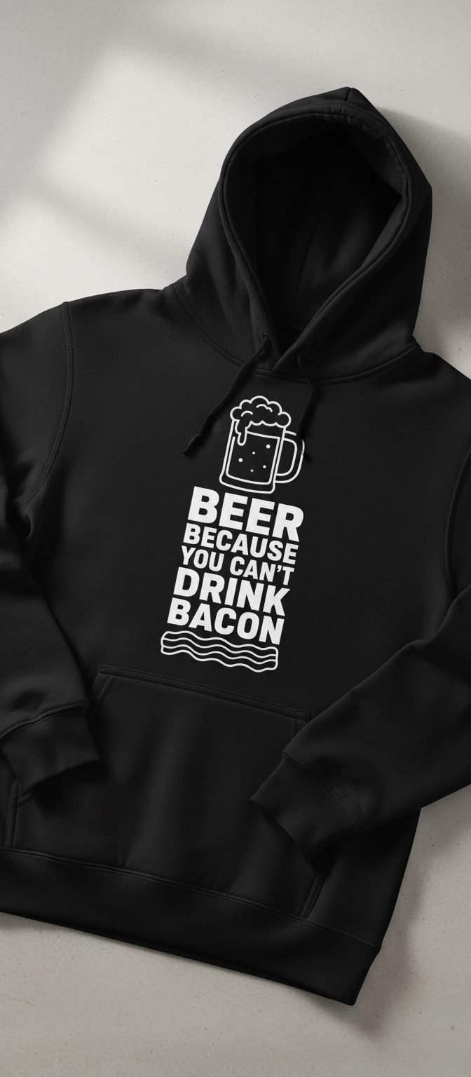 You Can't Drink Bacon Beer Funny Lovers Hoodie - product mockup - Black