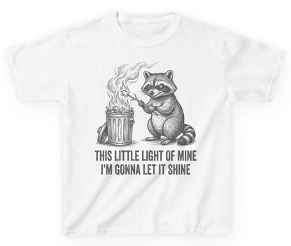 THIS LITTLE LIGHT OF MINE I'M GONNA LET IT SHINE Raccoon Youth T-Shirt White product mockup