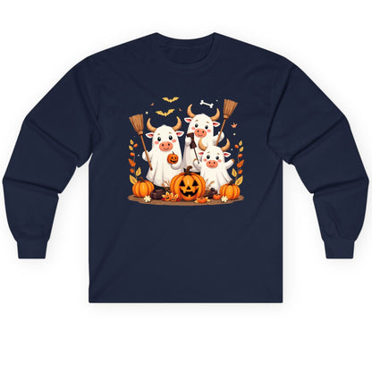 Cute Ghost Cows Halloween cows Long Sleeve Tee Navy product mockup