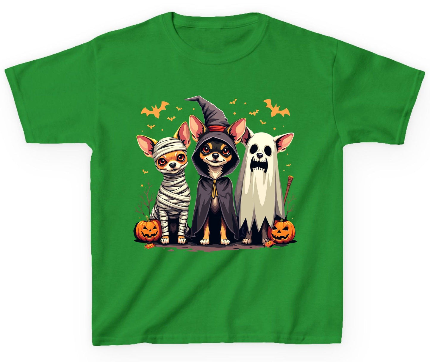 Chihuahua Halloween Costumes chihuahua dogs in Halloween costumes Youth T-Shirt Irish Green product mockup