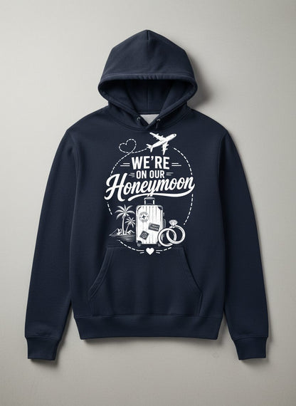 We're on Our Honeymoon Vintage Newlyweds Hoodie - product mockup - Navy