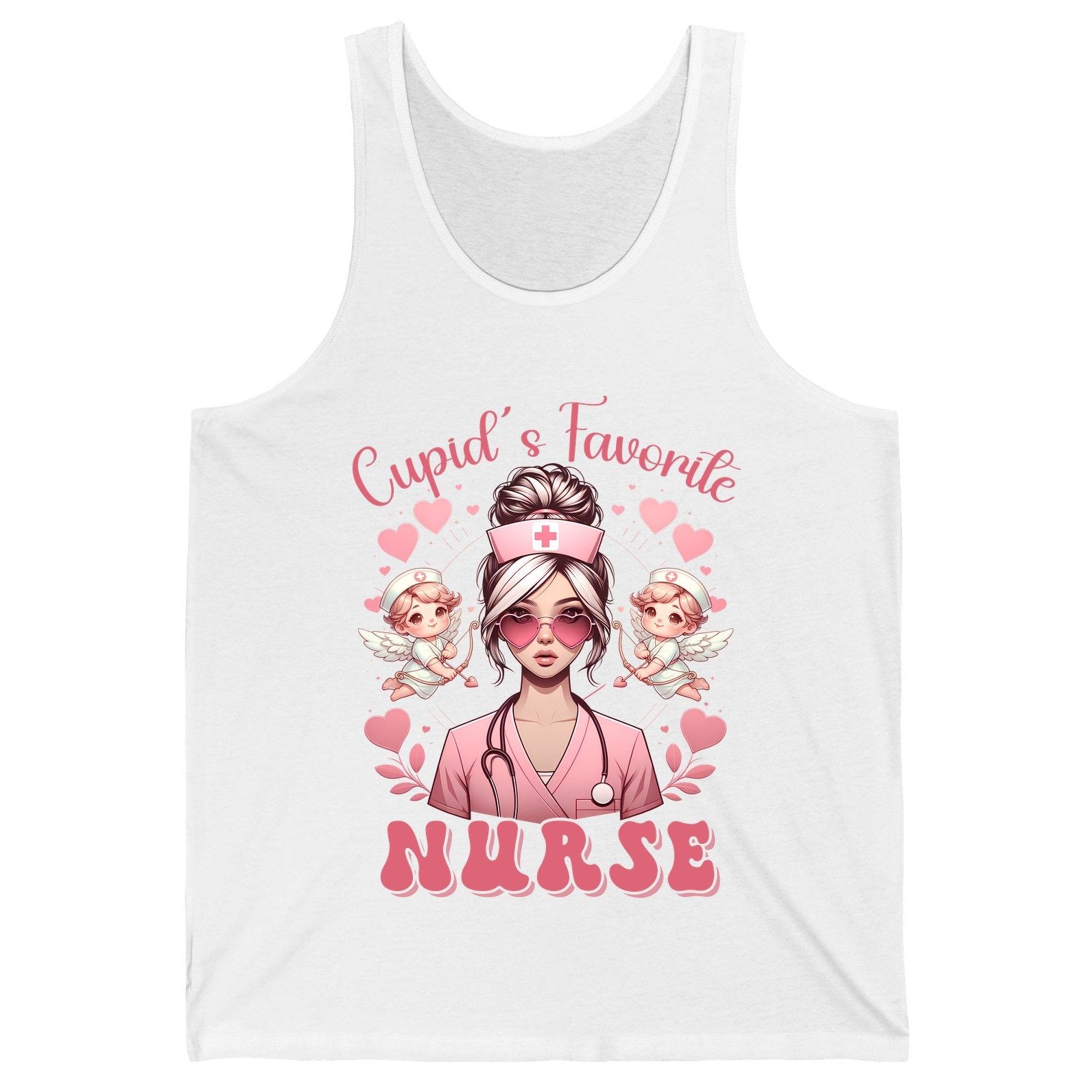 Cupid's Favorite Nurse nurse Tank Top White product mockup
