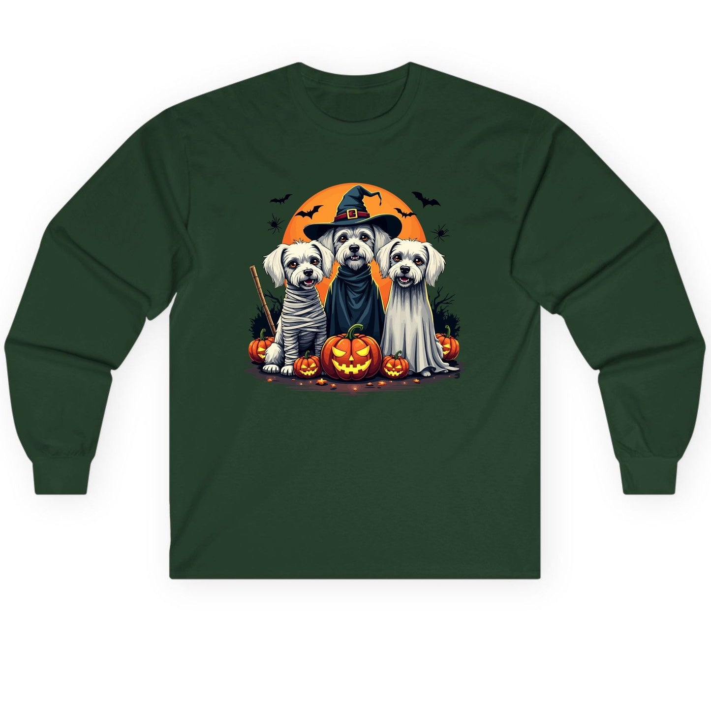 Halloween Dogs Costumes Halloween dogs Long Sleeve Tee Forest Green product mockup