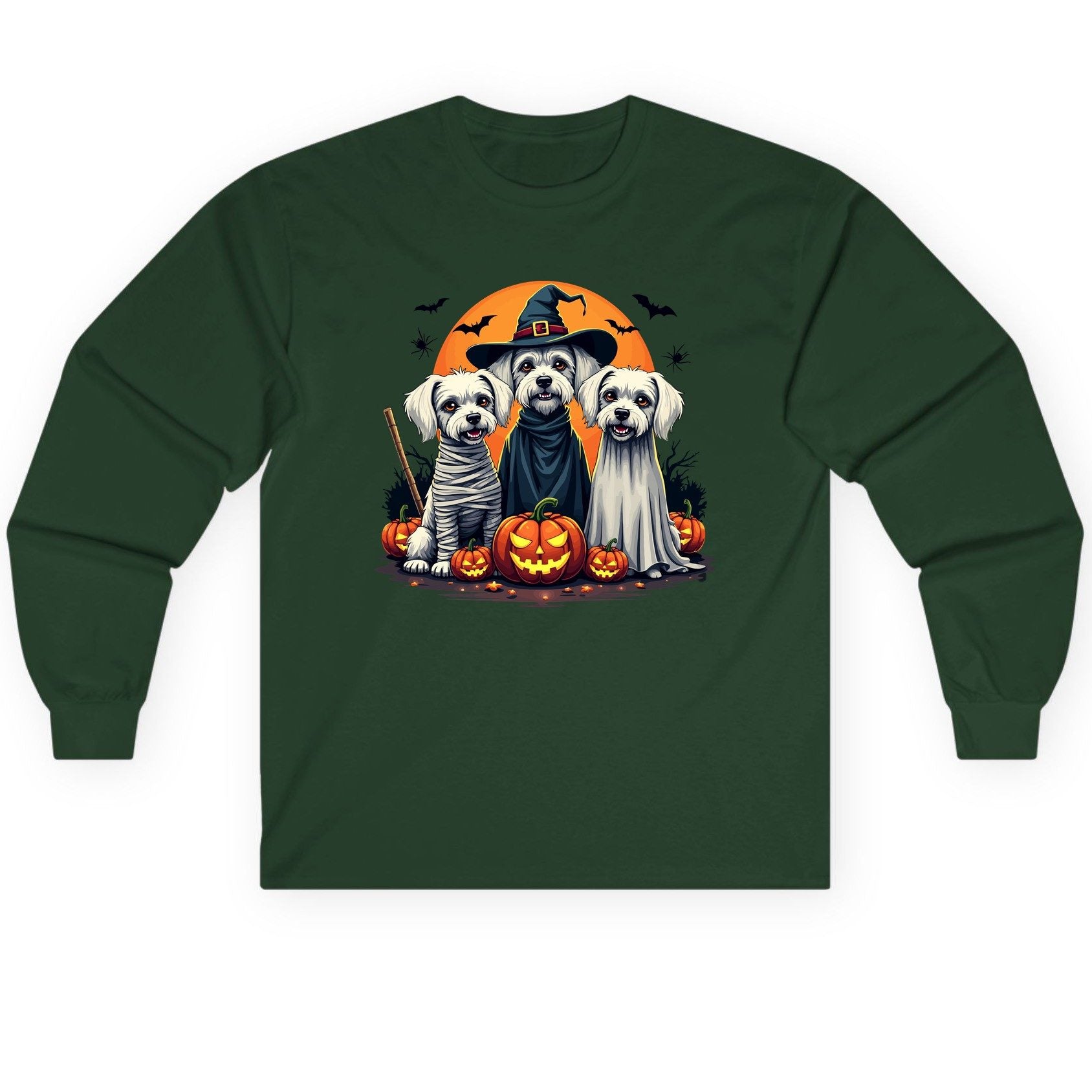 Halloween Dogs Costumes Halloween dogs Long Sleeve Tee Forest Green product mockup