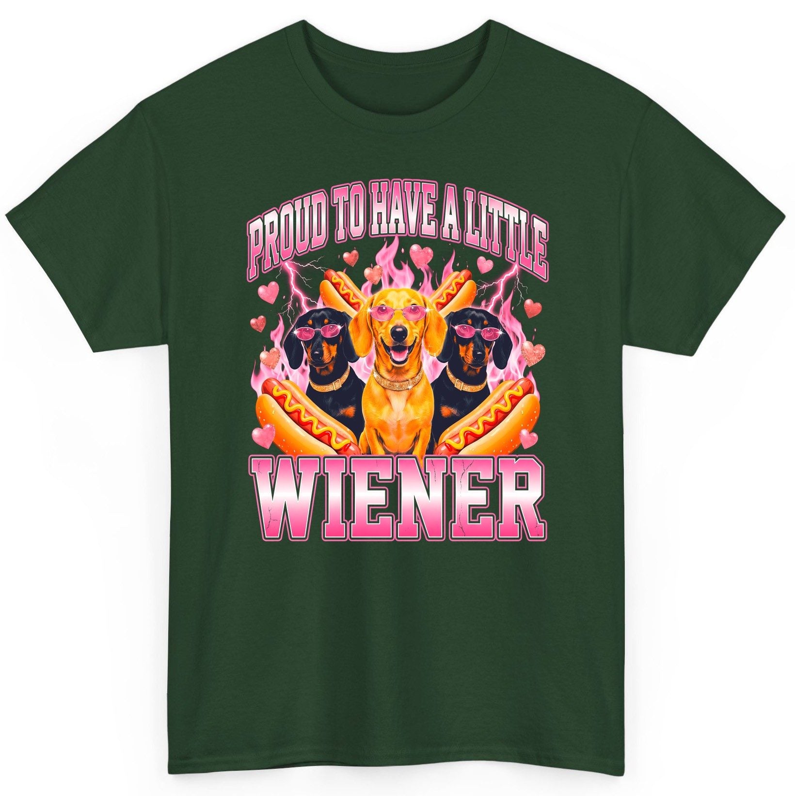 Proud to Have a Little Wiener dachshund T-Shirt Forest Green product mockup
