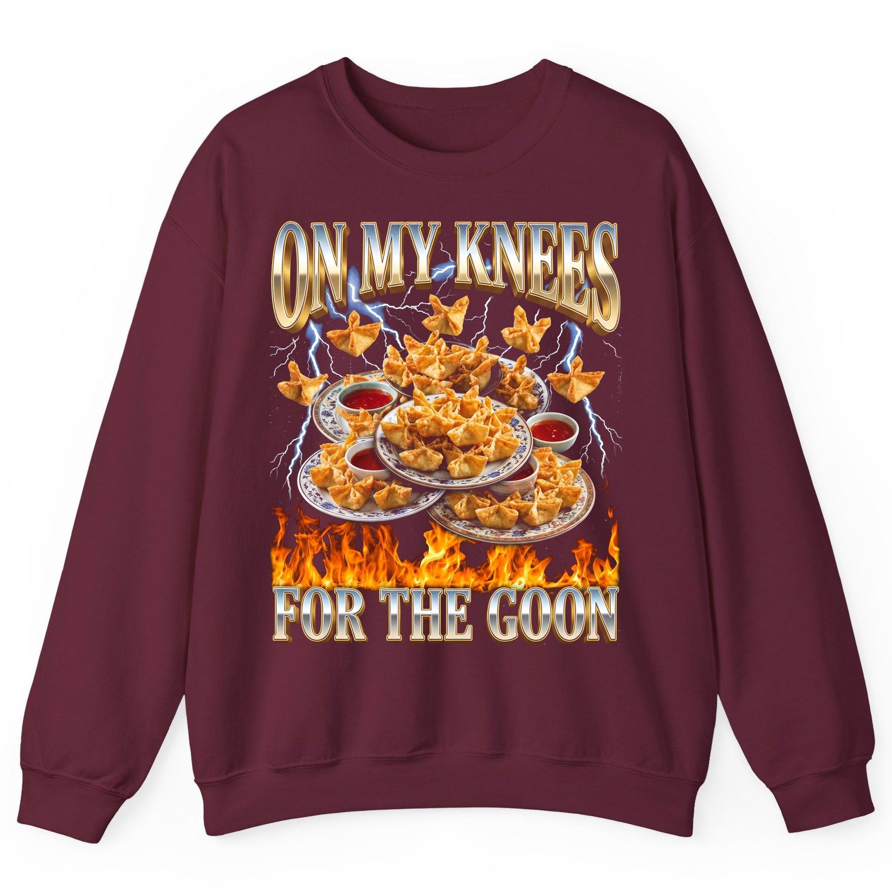 On My Knees for the Goon crab rangoon Sweatshirt Maroon product mockup