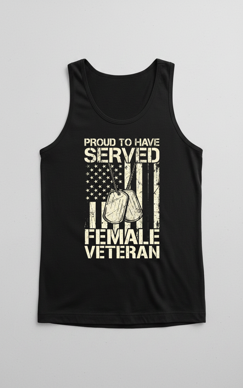 Proud Female Veteran American Flag Dog Tags Design Tank Top - Black