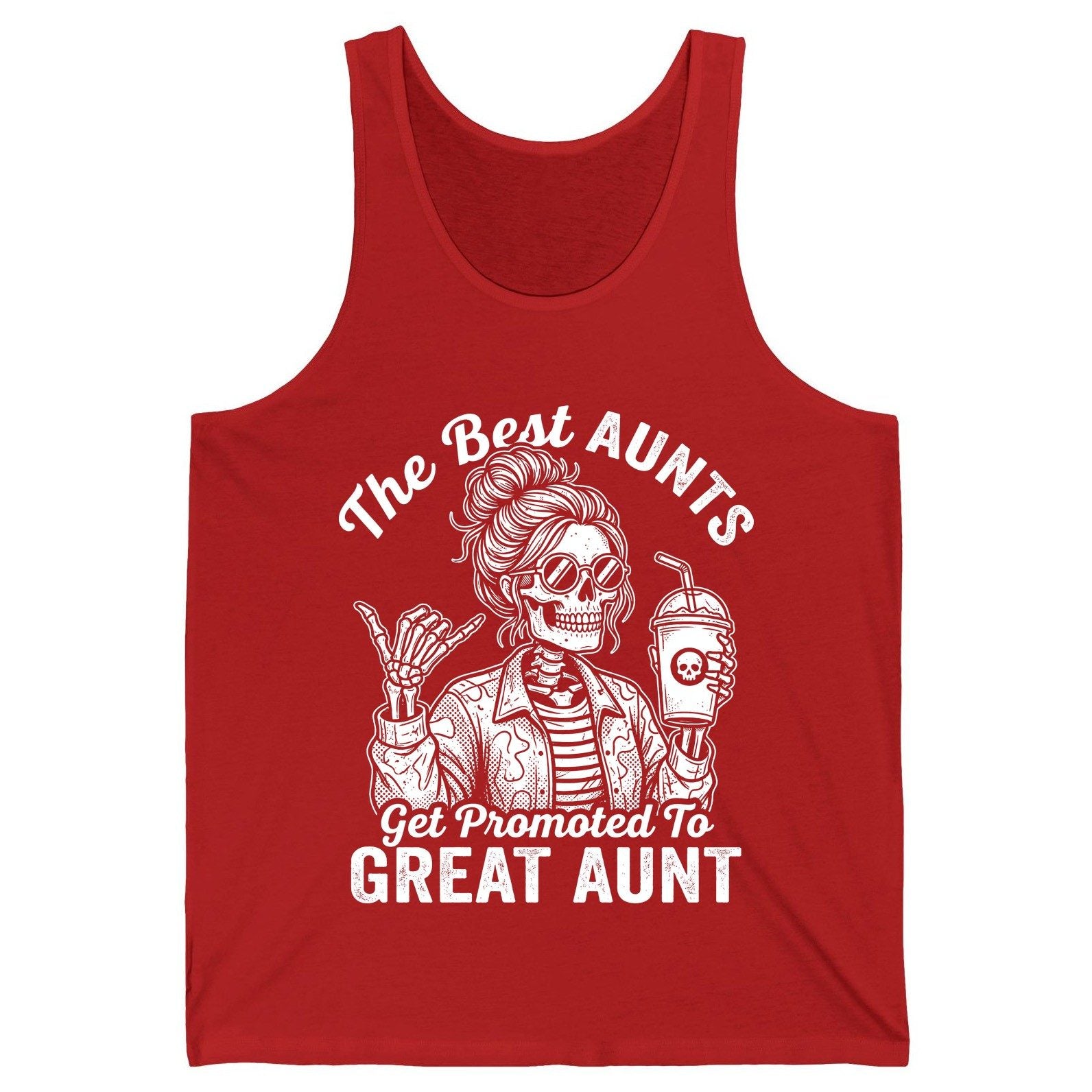 The Best Aunts Get Promoted to GREAT AUNT Funny Announcement Tank Top - product mockup - Red