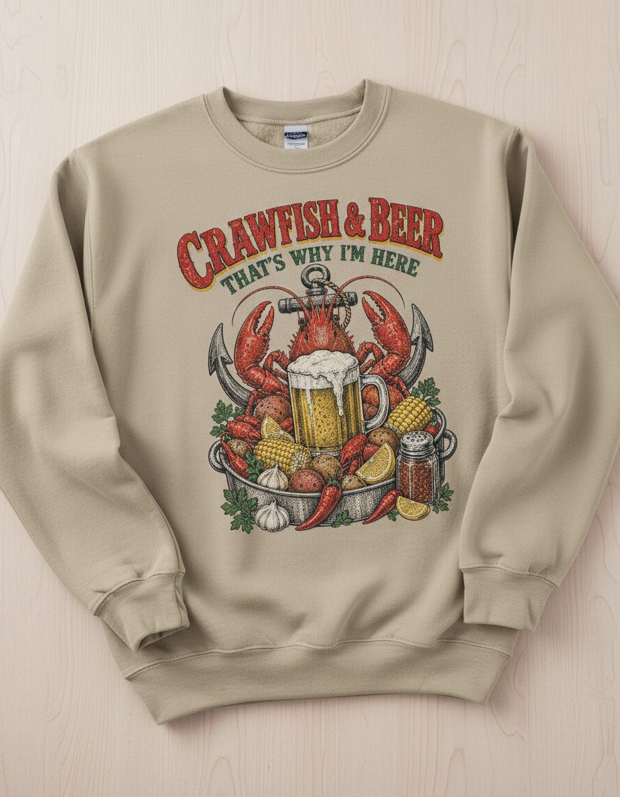 Crawfish & Beer That's Why I'm Here Retro Boil Sweatshirt - product mockup - Sand