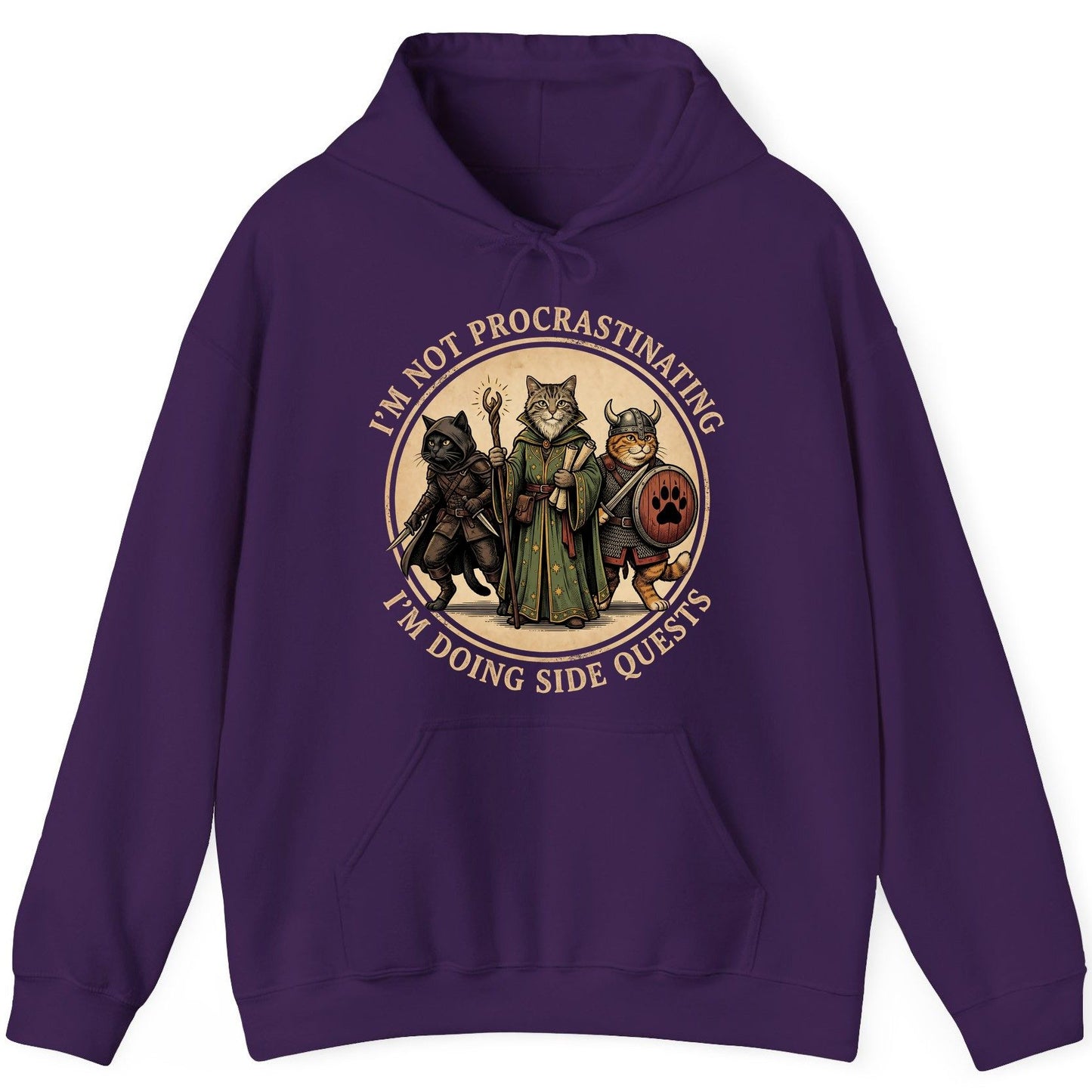 I'm Not Procrastinating I'm Doing Side Quests rpg cats Hoodie Purple product mockup