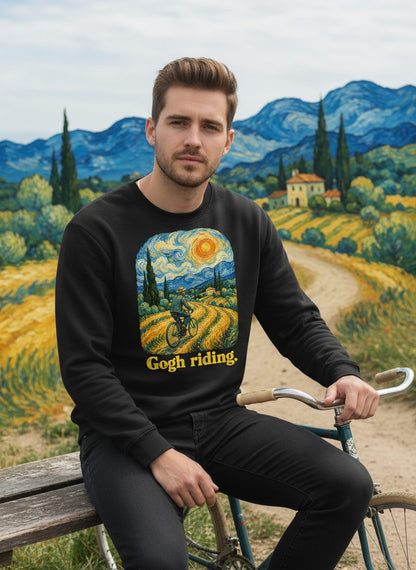Gogh Riding van gogh parody Sweatshirt Black lifestyle mockup