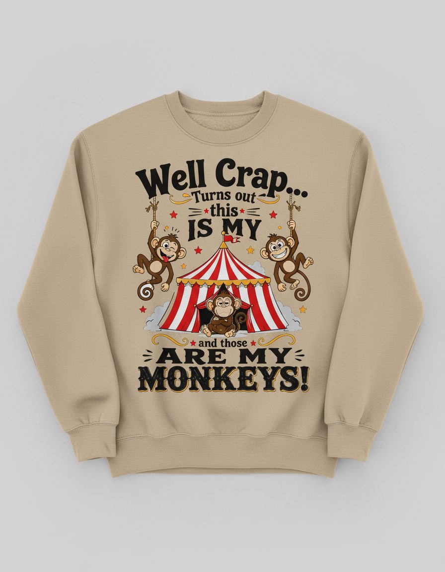 Turns Out This IS MY CIRCUS and Those ARE MY Monkeys Sweatshirt - product mockup - Sand