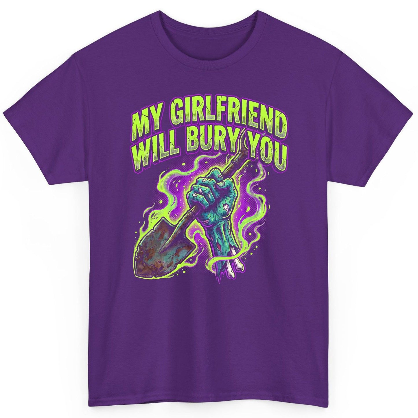 My Girlfriend Will Bury You zombie T-Shirt Purple product mockup