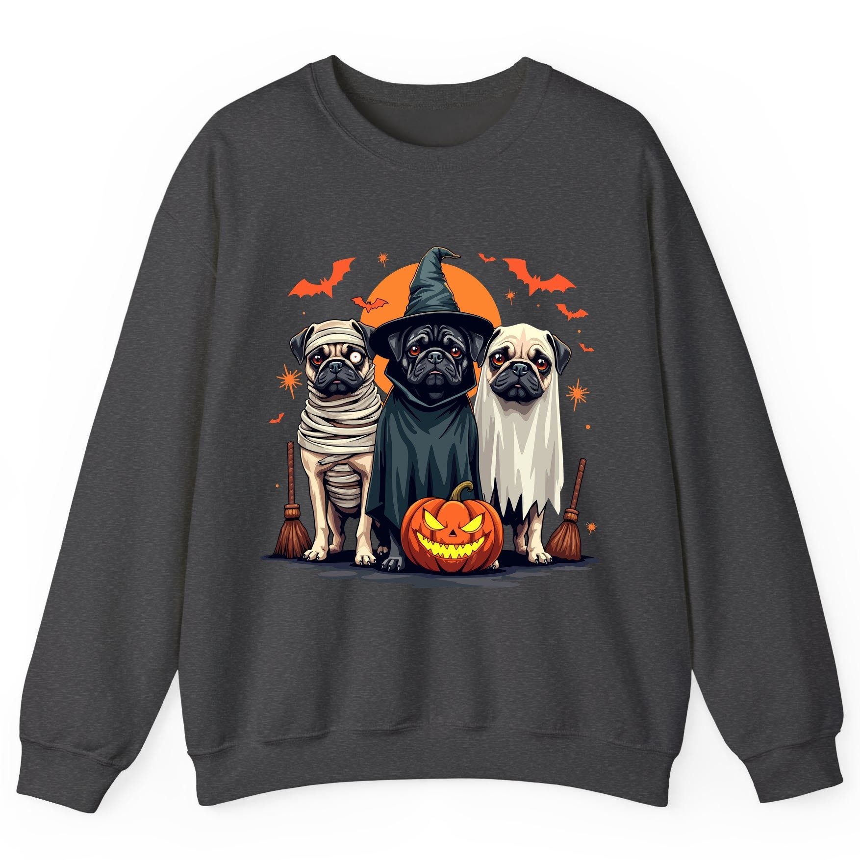 Halloween Pugs Costumes pugs Sweatshirt Dark Heather product mockup