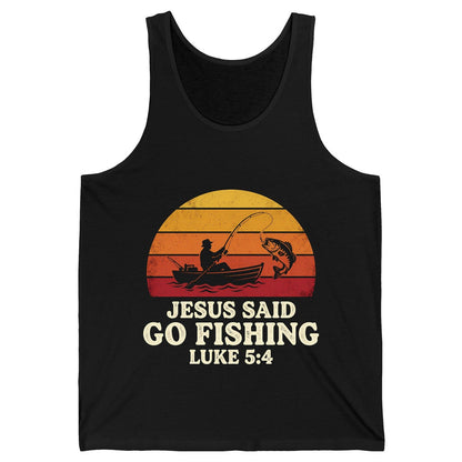 JESUS SAID GO Fishing LUKE 5 4 Retro Christian Tank Top - product mockup - Black