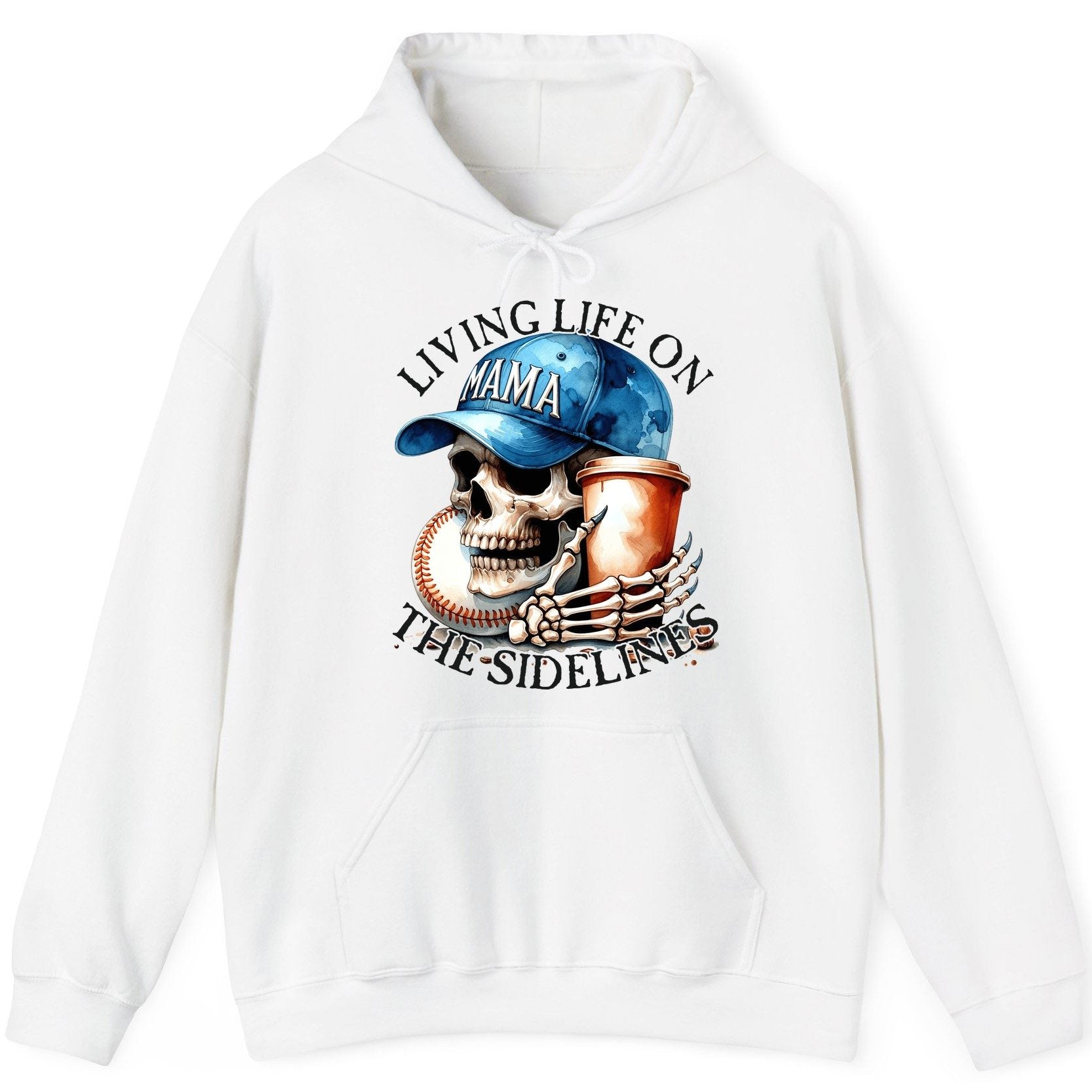 Living Life on the Sidelines Mama baseball mom Hoodie White product mockup
