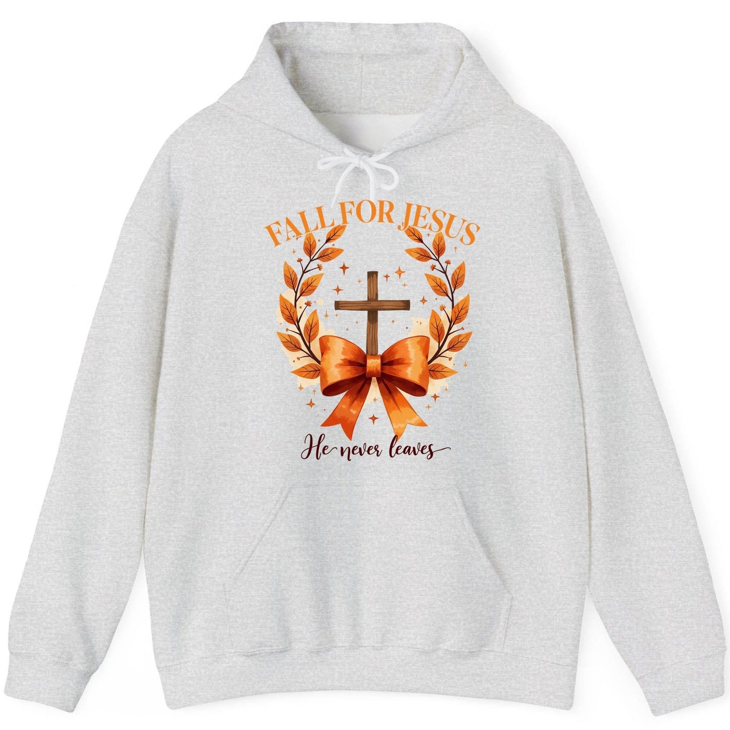 Fall for Jesus He Never Leaves christian faith Hoodie Ash product mockup
