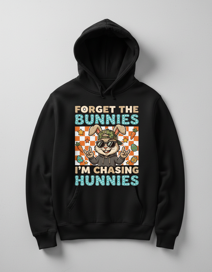 Funny Cool Easter Bunny Chasing Hunnies Design Hoodie - Black