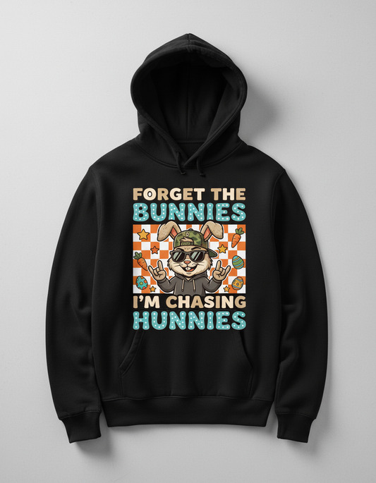 Funny Cool Easter Bunny Chasing Hunnies Design Hoodie - Black