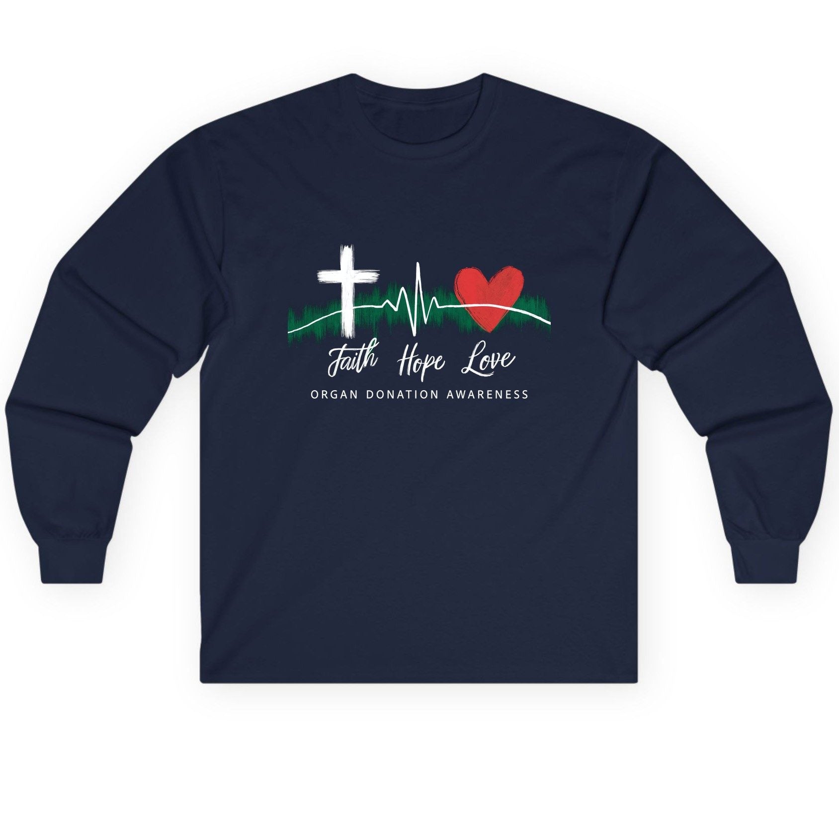 Faith Hope Love Organ Donation Awareness organ donation awareness Long Sleeve Tee Navy product mockup