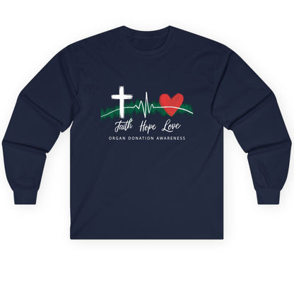 Faith Hope Love Organ Donation Awareness organ donation awareness Long Sleeve Tee Navy product mockup