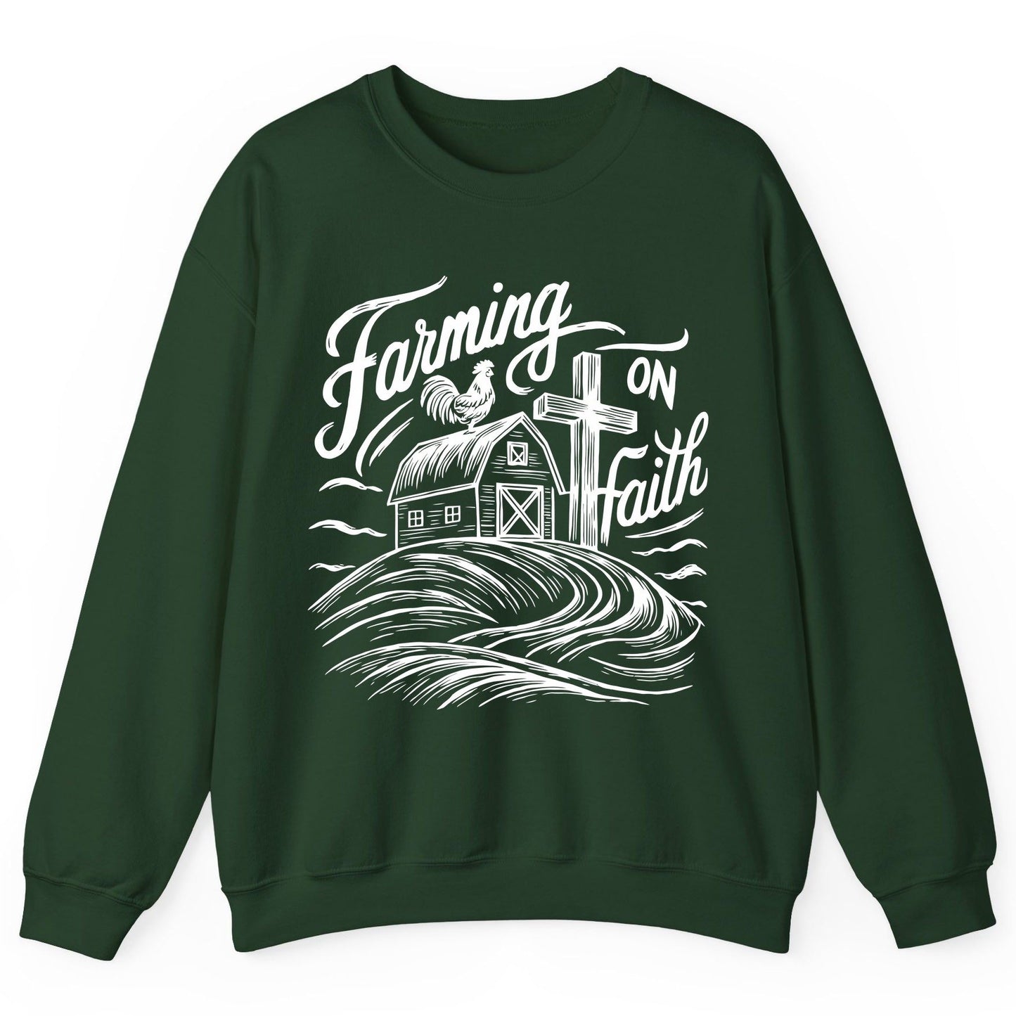 Farming on Faith christian farming Sweatshirt Forest Green product mockup