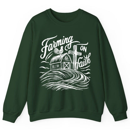 Farming on Faith christian farming Sweatshirt Forest Green product mockup