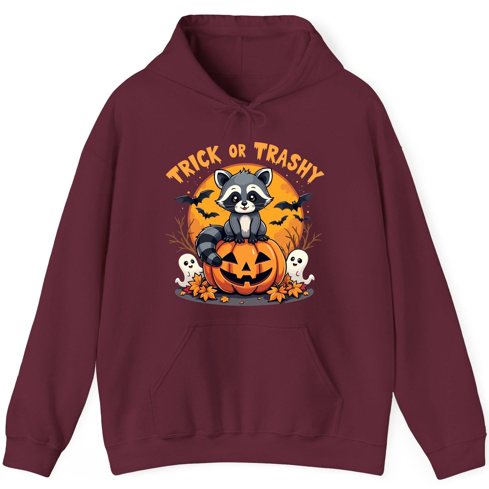 Trick or Trashy raccoon Hoodie Maroon product mockup
