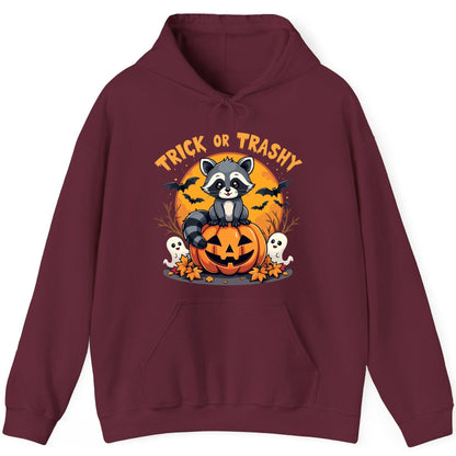 Trick or Trashy raccoon Hoodie Maroon product mockup