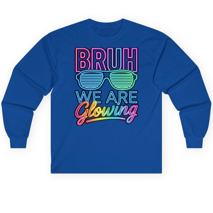 BRUH WE ARE Glowing Neon Party Long Sleeve Tee Royal product mockup